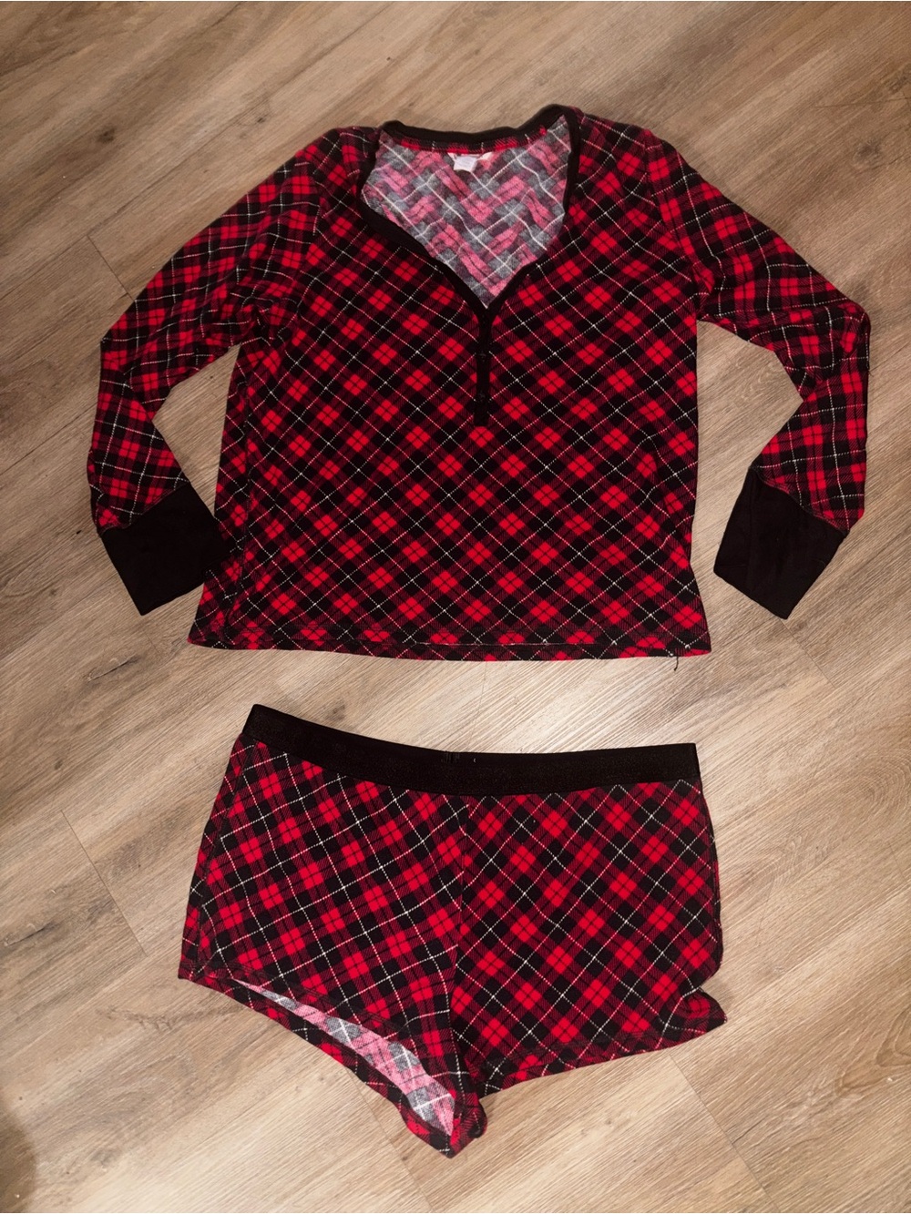 Victoria's Secret Red & Black Plaid Two-Piece Sleep Set